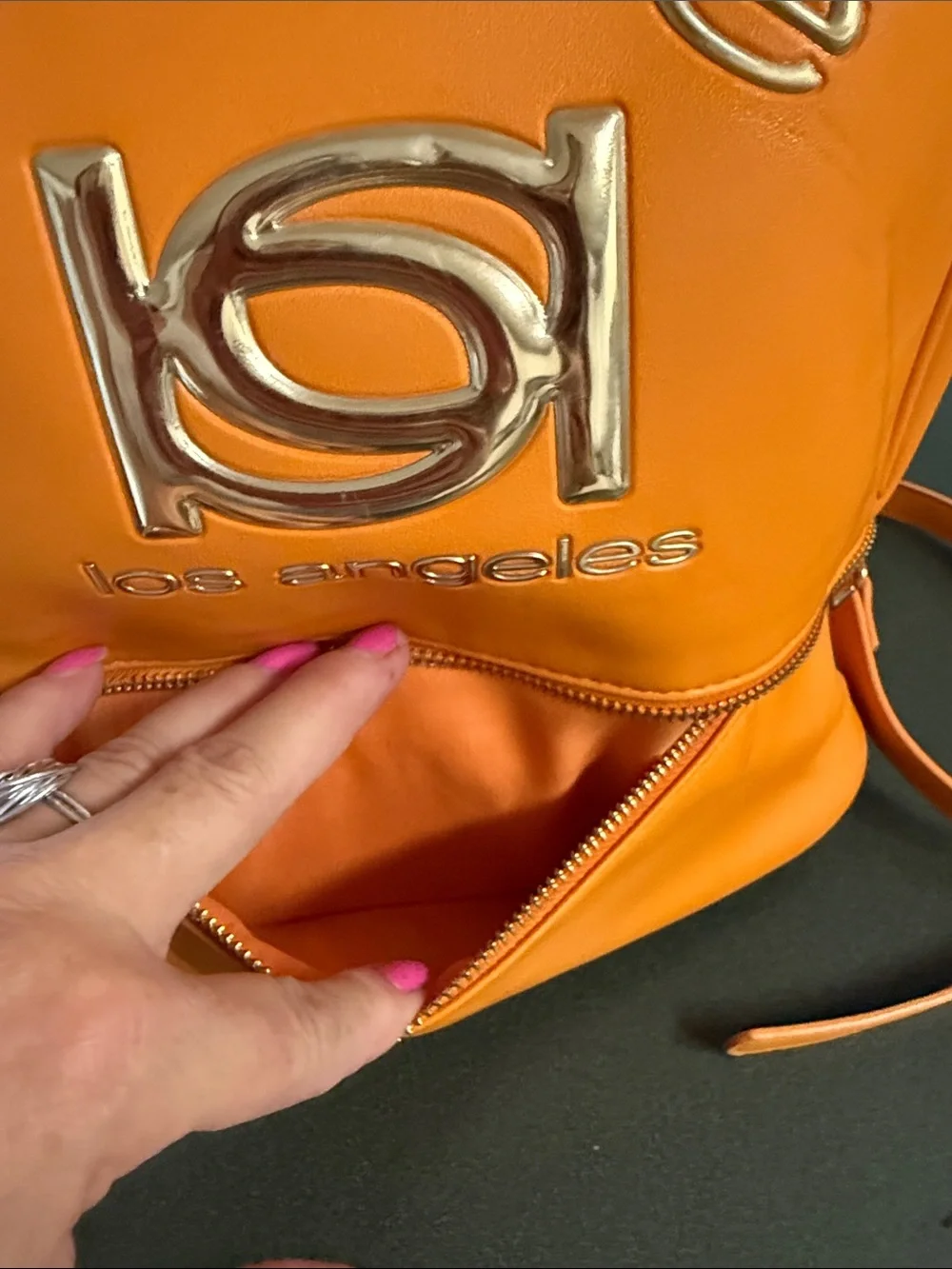 bebe Orange Backpack with Metallic Logo